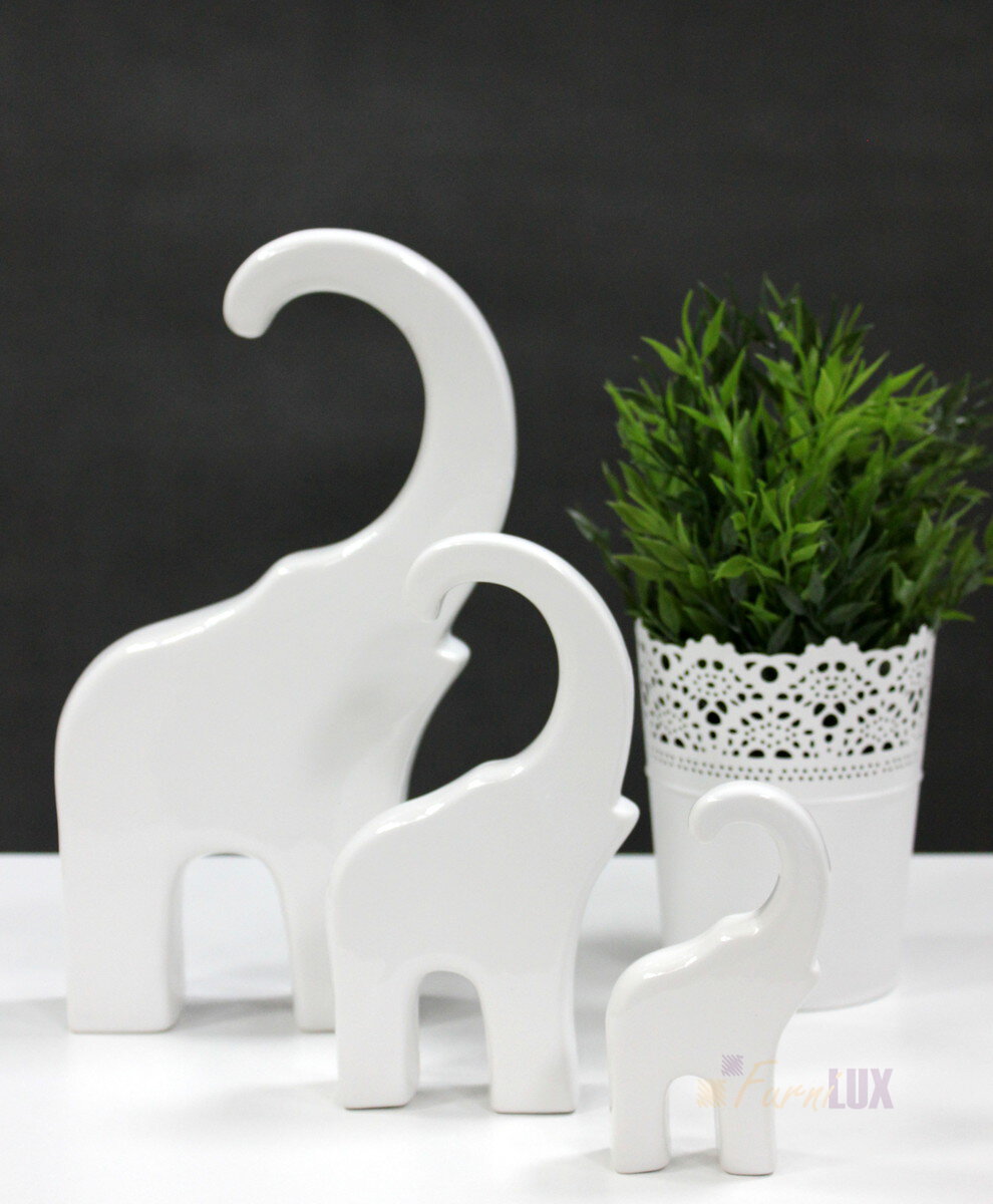 Słoń ceramiczny płaski biały mały - 7,5x2,5x13 cm