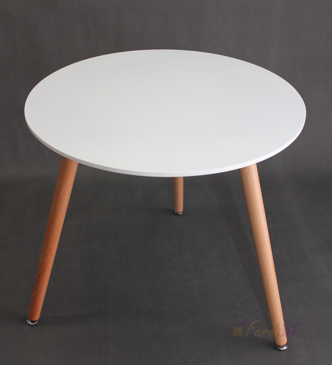 Stół okrągły "Fiord" 60 cm - biały z bukowymi nogami
