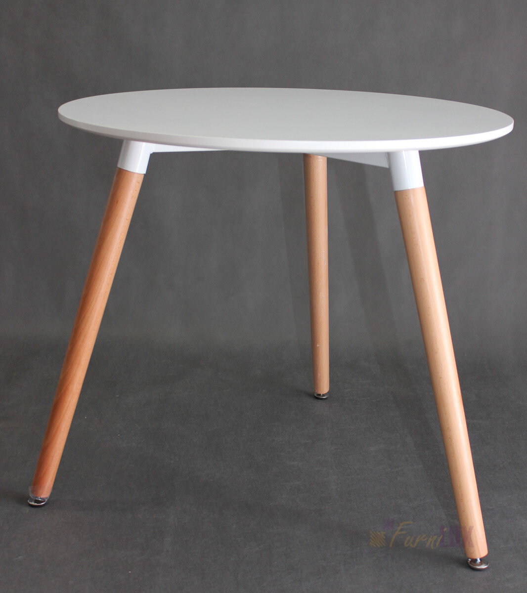 Stół okrągły "Fiord" 80 cm - biały z bukowymi nogami