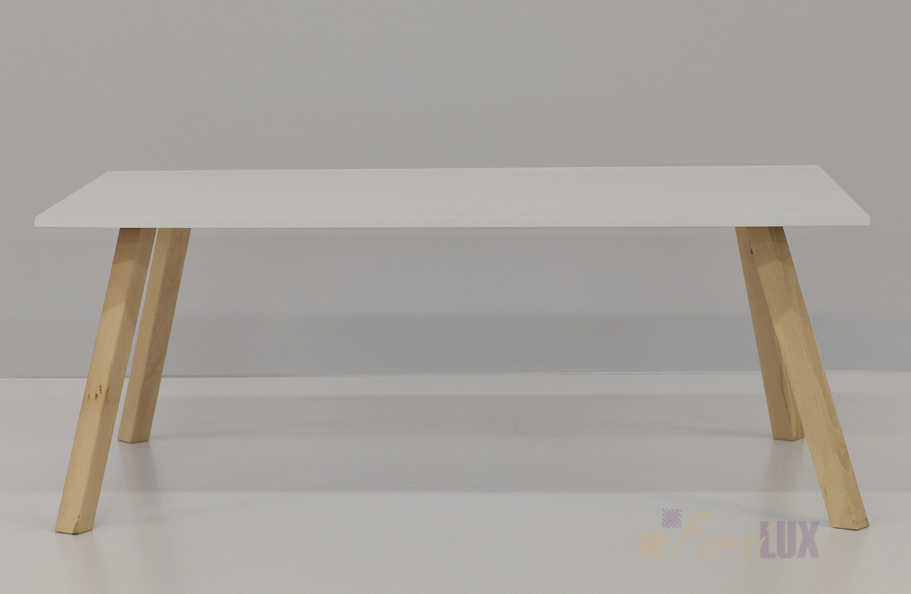 Stolik "Ajda" 120x70x45 cm - biały z bukowymi nogami 