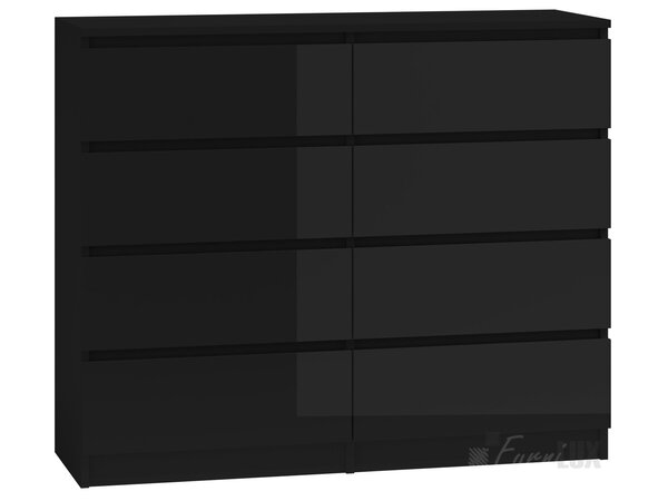 Komoda „Roma” 8 szuflad 120 cm - czarny/czarny połysk