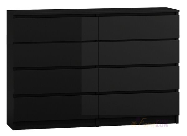 Komoda "ROMA" 8 szuflad 140 cm - czarny/czarny połysk