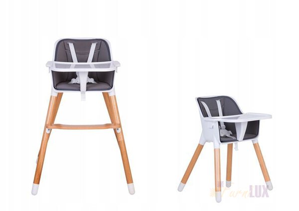 Fotelik krzesełko do karmienia na drewnianych nogach 2w1