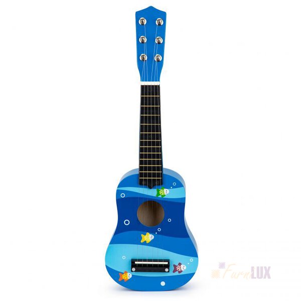 Gitara dla dzieci drewniana metalowe struny kostka- niebieska