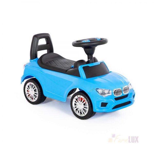 Jeździk autko SuperCar z panelem muzycznym - niebieski/czerń