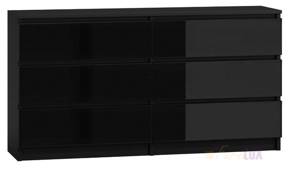 Komoda "ROMA" 6 szuflad 140 cm - czarny/czarny połysk