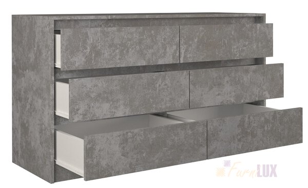 Komoda "Kabo" 6 szuflad 140 cm - beton