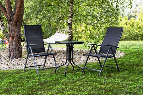 Komplet mebli ogrodowych stolik szklany + 2 krzesła - czarny