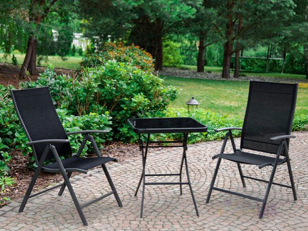Komplet mebli ogrodowych stolik szklany składany + 2 krzesła 