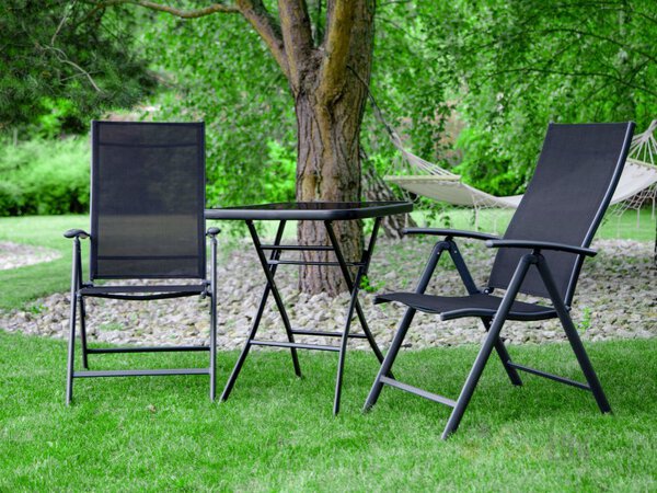 Komplet mebli ogrodowych stolik szklany składany + 2 krzesła 