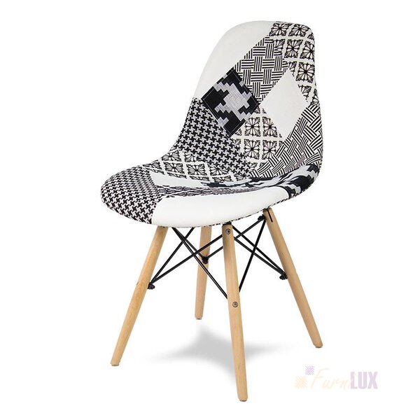 Krzesło na drewnianych nogach patchwork "Lati" - czarno białe