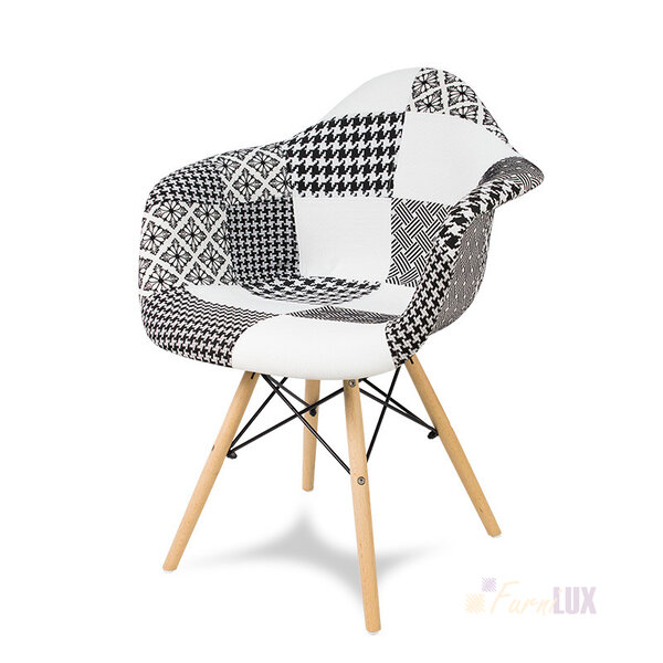 Krzesło "Orio" patchwork z bukowymi nogami - biało czarne