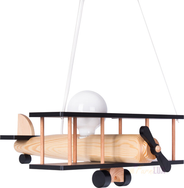Lampa samolot duży - czarno/ drewniany