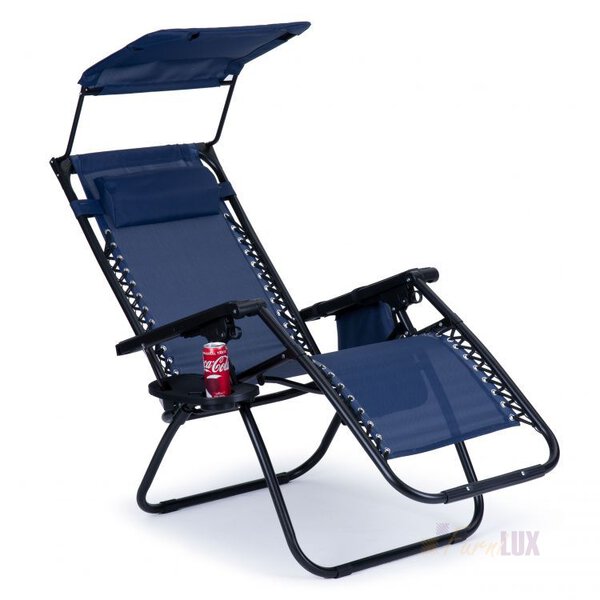 Leżak fotel ogrodowy plażowy daszek zero gravity - niebieski