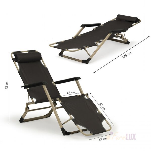 Leżak fotel ogrodowy plażowy składany 2w1 - gray
