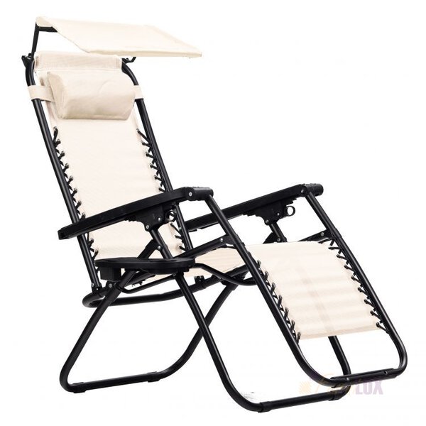 Leżak fotel ogrodowy składany daszek zero gravity - beżowy
