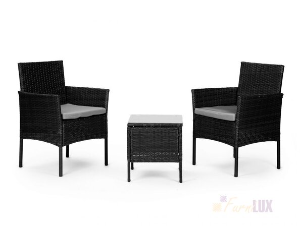 Meble ogrodowe zestaw kawowy stół krzesła 2x fotel BLACK