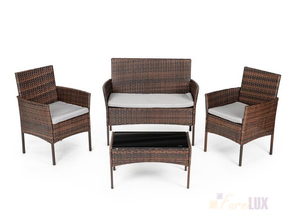 Meble ogrodowe zestaw stół 2x fotel ławka ratan brąz