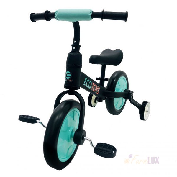 Rower rowerek biegowy z pedałami - treningowy kółka boczne 3w1 niebieski