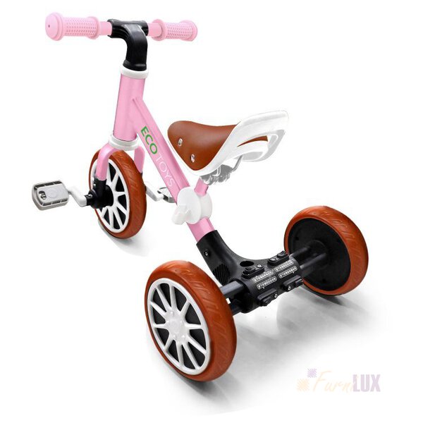 Rowerek biegowy rower 3w1 z pedałami + kółka boczne Różowy