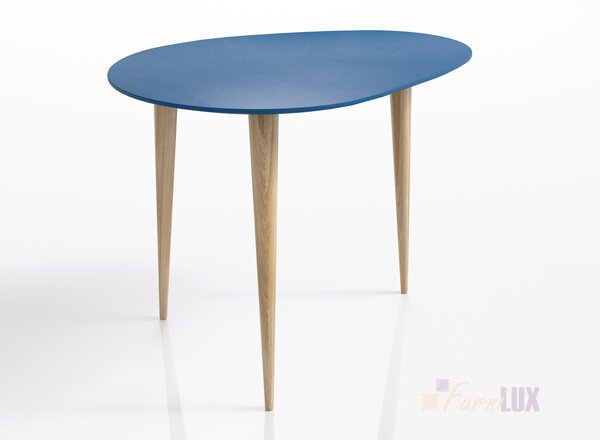 Stolik "Oval" - niebieski fornir z dębowymi nogami
