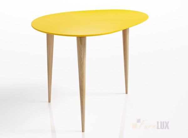 Stolik "Oval" - żółty fornir z dębowymi nogami