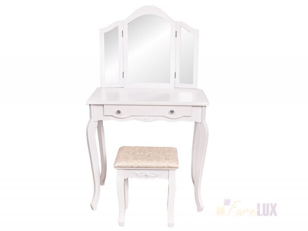 Toaletka kosmetyczna 3 lustra + taboret - biała