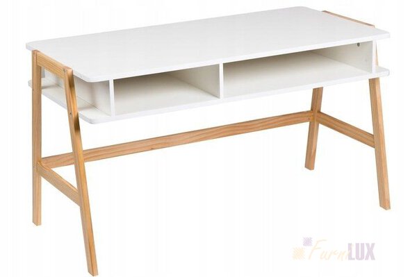 Toaletka kosmetyczna / biurko "Drewmix" - biała z drewnianymi nogami