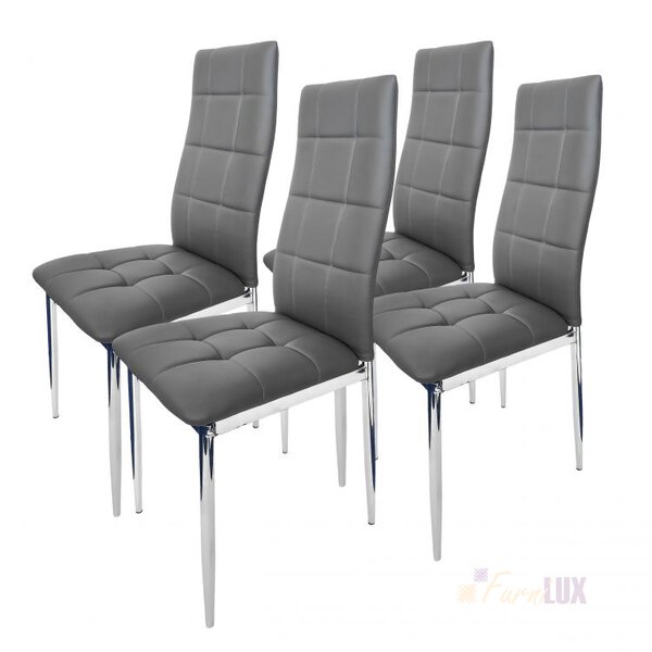 Zestaw czterech krzeseł tapicerowanych szare - srebrne nogi