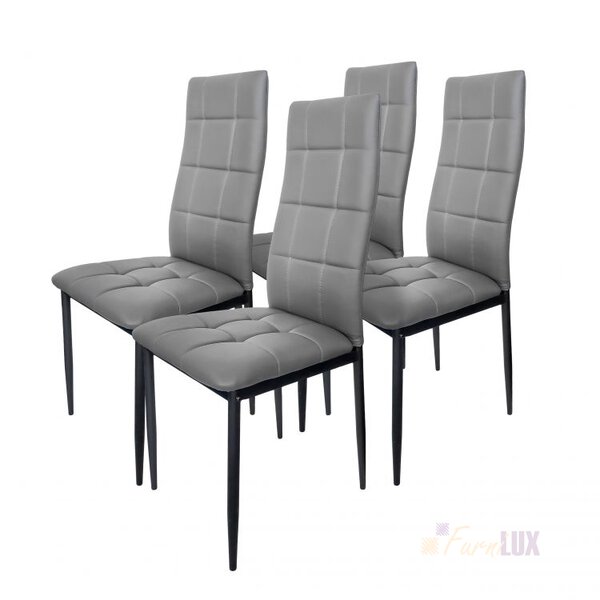 Zestaw czterech krzeseł tapicerowanych szare - czarne nogi