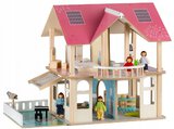 Drewniany domek dla lalek meble +4 lalki Ecotoys
