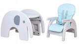 Fotelik krzesełko do karmienia ze stoliczkiem 3w1 biało niebieski
