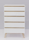Komoda "Scandi" 5 szuflad - biała z bukowymi nogami