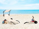 Leżak plażowy na kółkach składany ogrodowy daszek - beżowy
