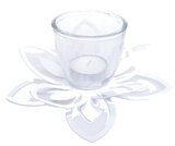 Świecznik metalowy średni kwiatek 26x10 cm - biały