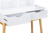 Toaletka kosmetyczna biurko z lustrem + taboret "Midwood" - biała z sosnowymi nogami
