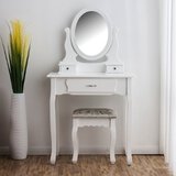 Toaletka kosmetyczna z lustrem i taboretem "Almeria" - biała