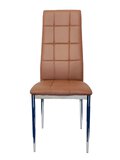 Zestaw czterech krzeseł tapicerowanych brązowych - srebrne nogi