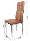 Zestaw czterech krzeseł tapicerowanych brązowych - srebrne nogi
